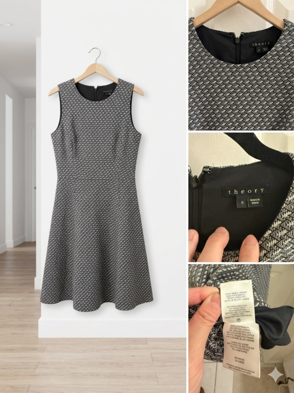 Theory Sleeveless Gray Textured Fit-and-Flare Midi Dress